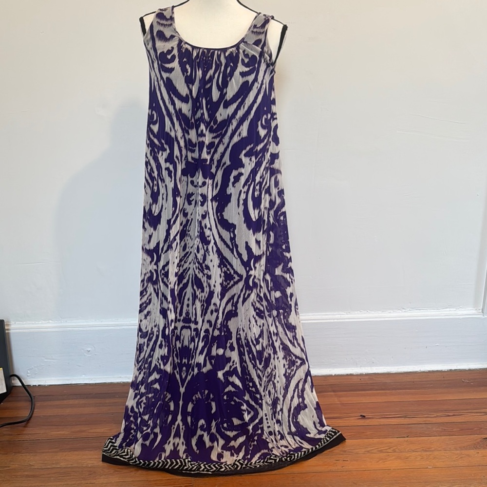 Designer Fuzzi Purple and White Maxi Dress